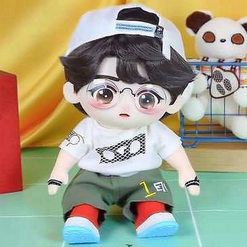 定制20cm棉花娃娃可愛陽光男孩戴帽子可換衣服仿真人毛絨玩偶公仔